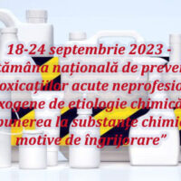 18-24 septembrie 2023 – Săptămâna națională de prevenire a intoxicațiilor acute neprofesionale exogene de etiologie chimică: „Expunerea la substanțe chimice – motive de îngrijorare”